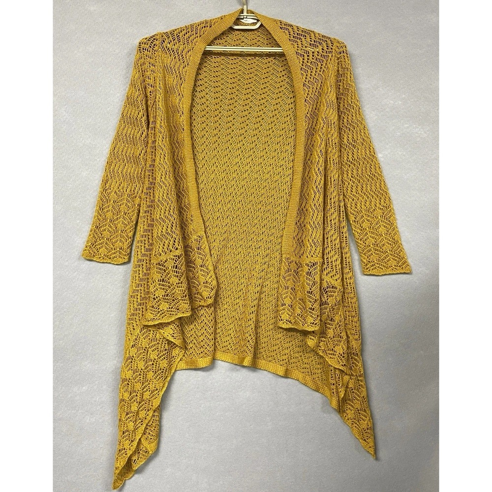 Est 1946 Women L/XL Duster Sweater Yellow Knitted Boho Shrug Open Front Knit